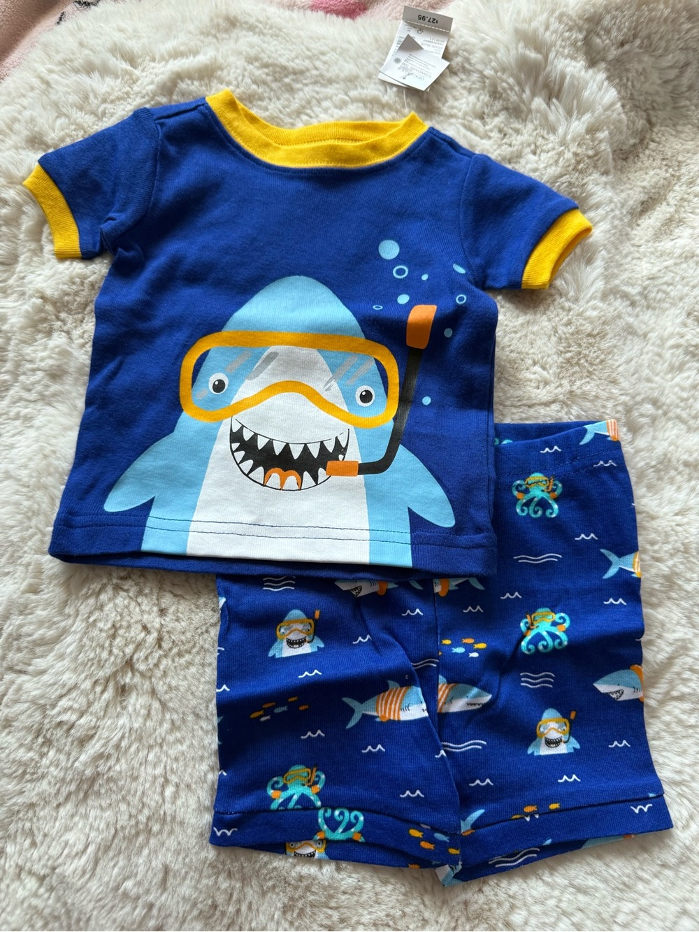 The Children's Place Blue & Yellow Shark Snorkel Pajama Set. NWT
